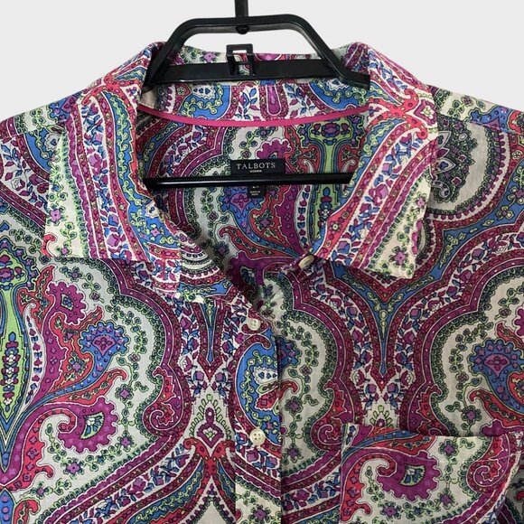 Talbot Paisley Long-Sleeve Button-Up Shirt Multicolor Women's 2X Roll-Tab Casual - Picture 5 of 13